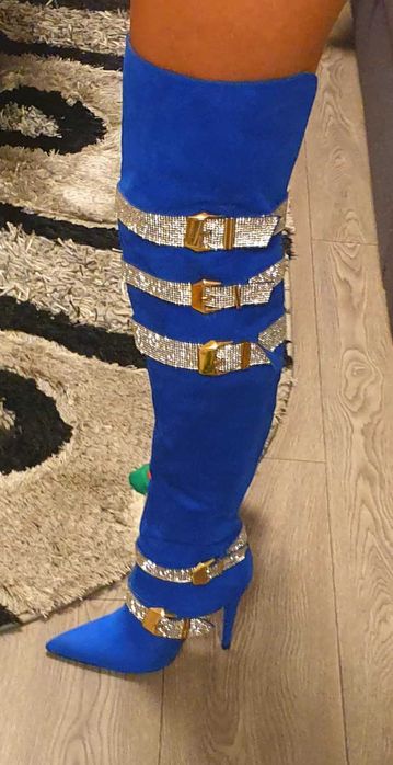 Vand cizme albastre peste genunchi cu toc