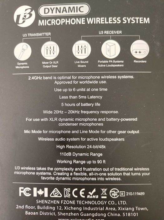 X Vive U3 microphone wireless system