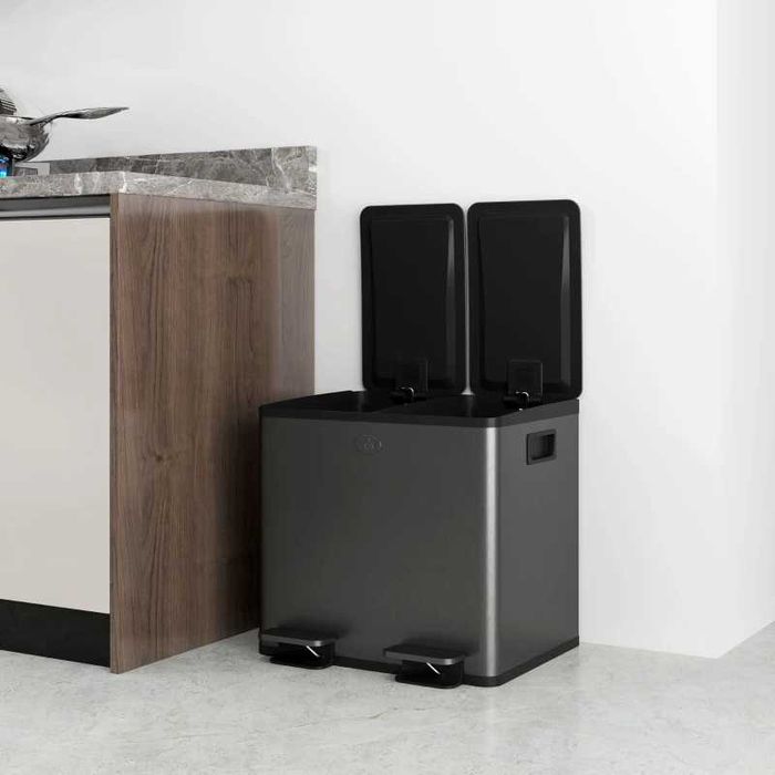 HOMCOM 2 x 15 л двойни кошчета за боклук, отваряне с педал