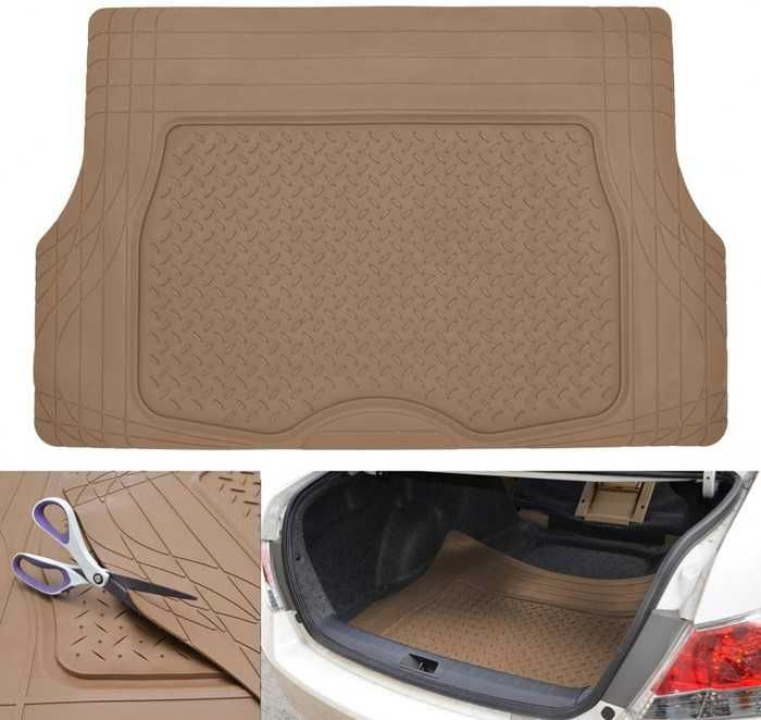 Универсална гумена стелка за багажник на кола с предпазен борд (Сив / Бежов цвят)