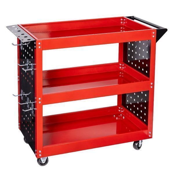 Мобилна количка с 3 рафта, държач за отвертки и панел с куки invento