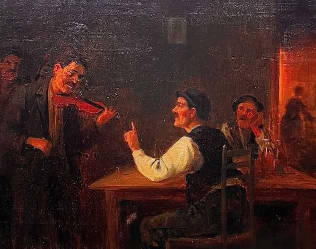 "LA CARCIUMA" Tablou F VECHI, ulei/panza, semnat OTT Z. 80X60cm+rama.