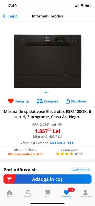 Masina spalat vase compacta ELECTROLUX ESF2440 2300OS defect?/pt piese