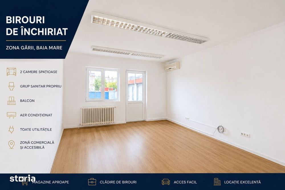 Birouri de inchiriat, 45 mp, 2 camere, baie proprie si balco, zona Gar