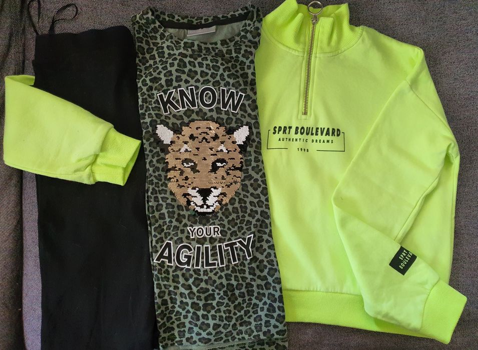 Set haine fete, hanorac, bluza paiete reversibile, pantaloni, 146-152