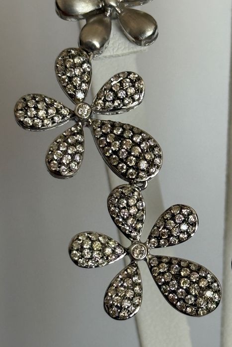 Зашеметяващи 18К Италиански Златни Обеци 13г с 376 Диаманта; Топ Цена!