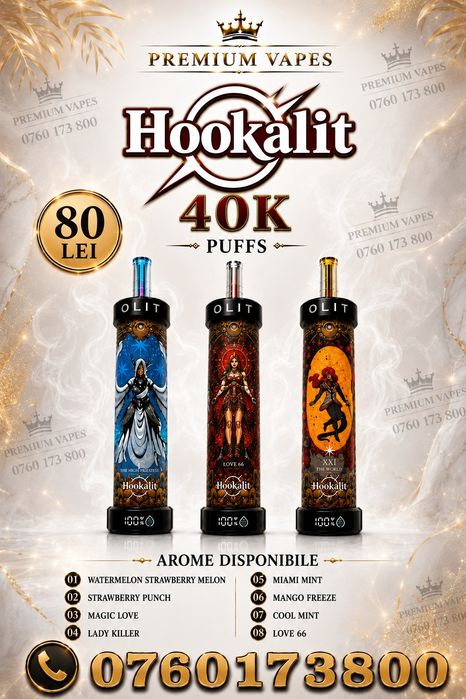 HOOKALIT 40k - Vape tip țigară electronică cu diferite arome de shisha