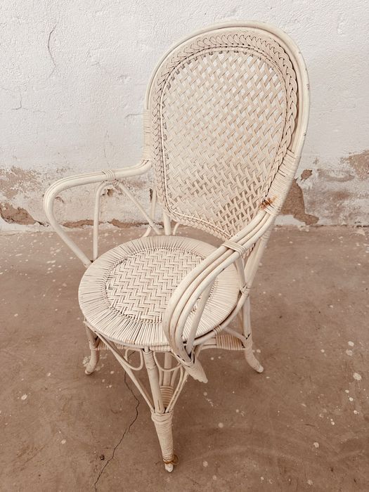 Винтидж ратанов стол с подлакътници – естествен ратан, Boho / Colonial