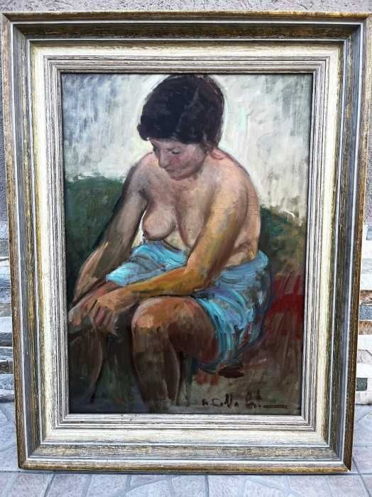 Deosebit tablou-pictura manuala in ulei pe panza-Nud-semnat-Italia