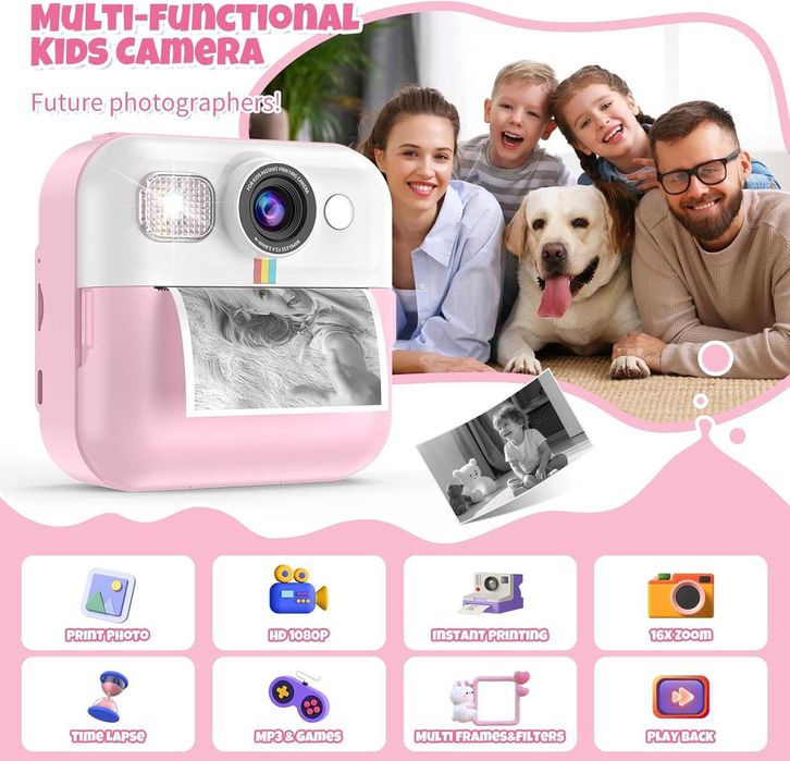 Camera foto pentru copii, video HD, card 32gb, 3 role, fete si baieti