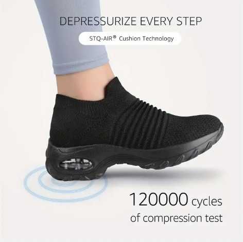 STQ Knit Air Cushion Sports Shoes, Breathable Solid Sneakers, pantofi