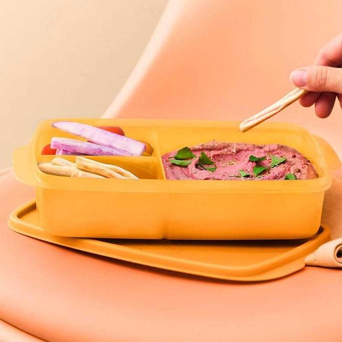 Кутия за обяд с разделения, 1 л, Tupperware, синя и оранжева