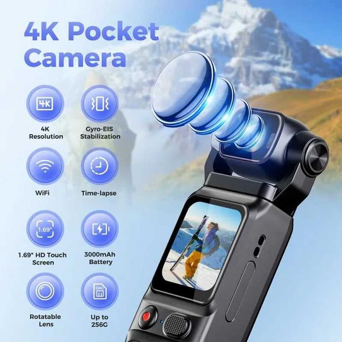 4K Action Camera with Touchscreen & Gyro Stabilization