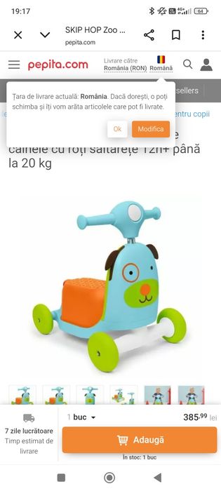 Trotineta 4 roti  skip hop cu suente și lumini model 3 in 1