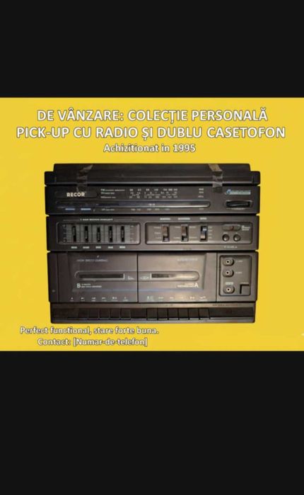 Retro boombER recor -pick-up , radio si dublu casetofon