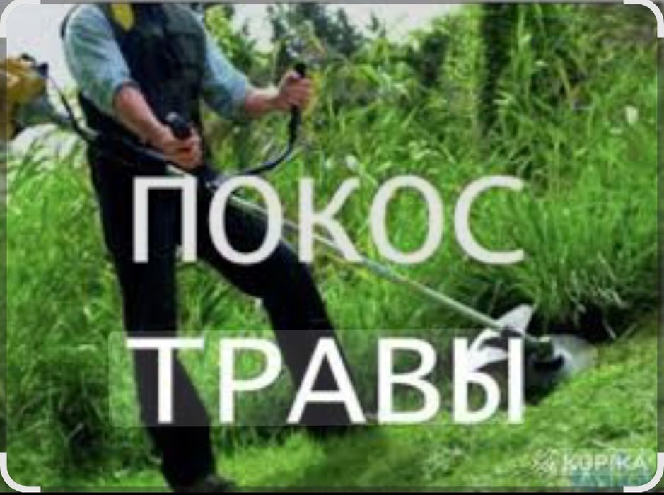 Покос травы триммером