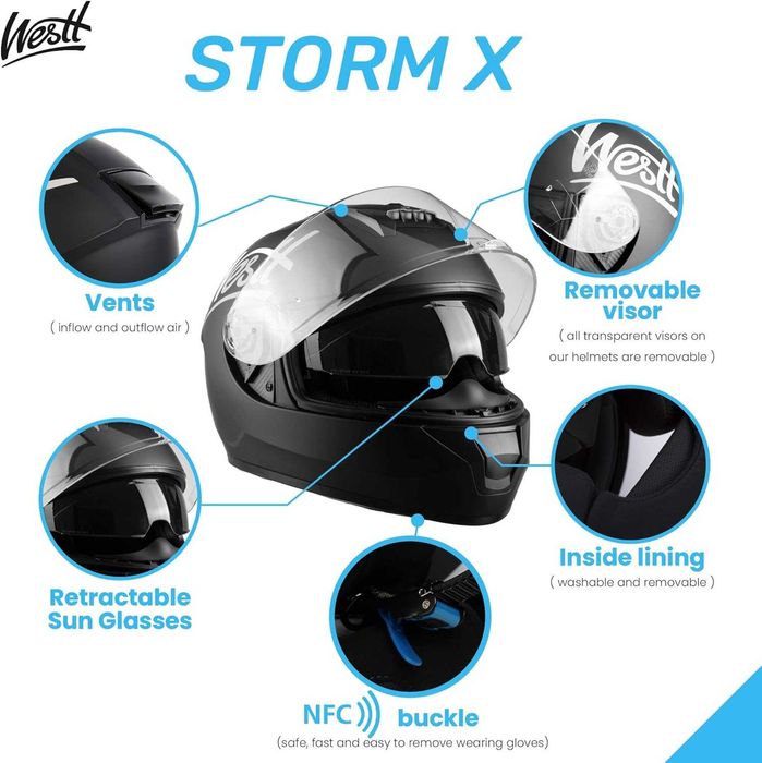 Мотоциклетна каска Westt Storm X - каска за за мотоциклет (РАЗМЕР L)