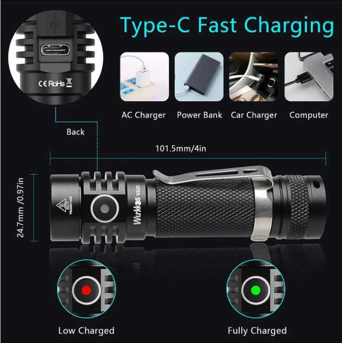 Високомощен Тактически Фенер Sofirn SC18 EDC Wurkkos WK03 1800LM Luminus SST40 LED IP68 18650 ATR TIR Оптика 90° Лъч 55грама 6061 Аерокосмически Клас