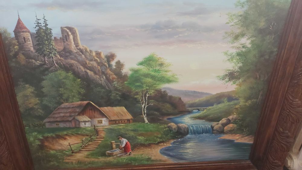 Tablou in ulei pe panza 80×63,Femeia la fantana