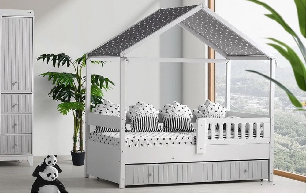 Монтесори легло с "Покрив" и чекмедже 200*100 cm. "Bianco "