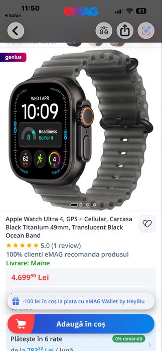 Vand/schimb Apple Watch Ultra 4 black ocean band NOU sigilat!