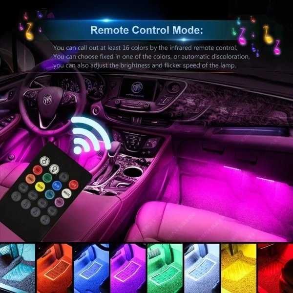 Kit 4 benzi LED22cm,lumina ambientala interior auto RGB cu telecomanda