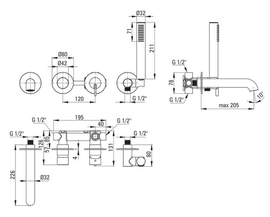 Baterie cada dus Deante - culoare negru - montaj ascuns/ingropat