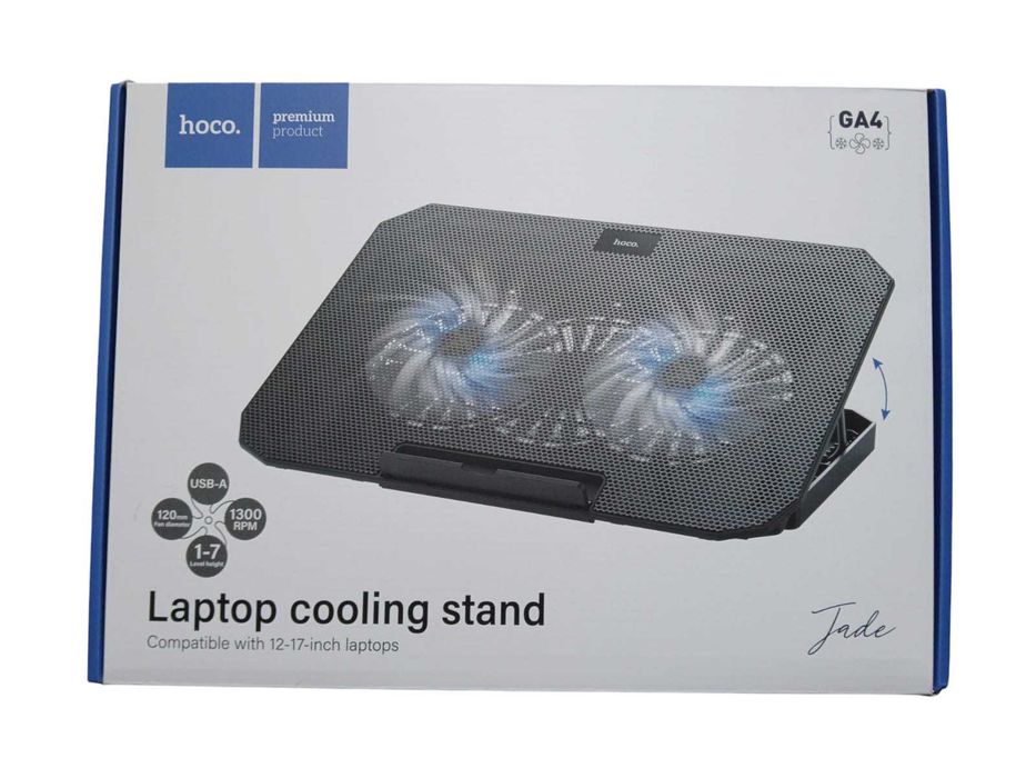 Cooler Stand Laptop HOCO GA4 Jade, Silențios, 2 Ventilatoare, 12–17"