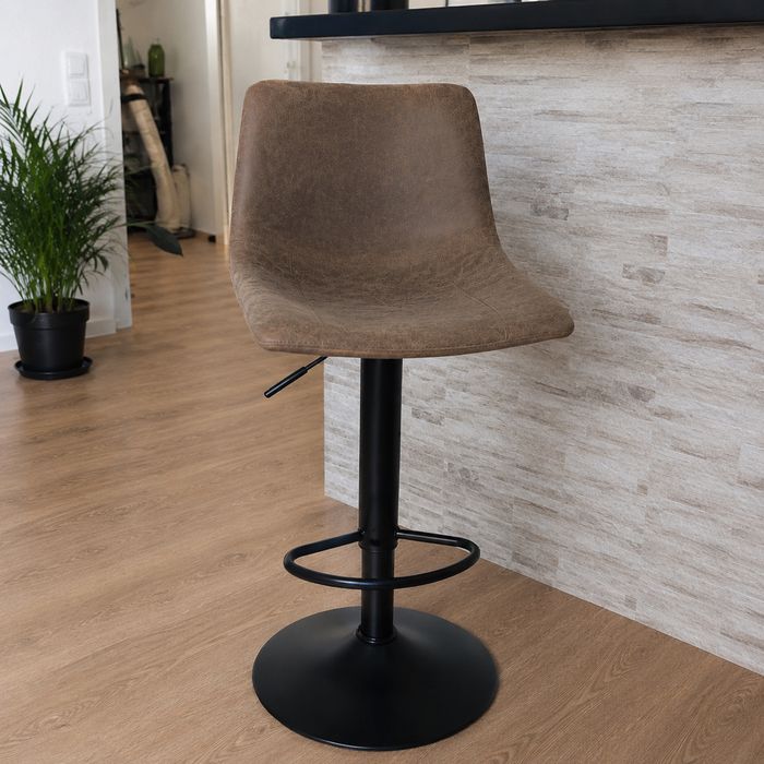 Set 2 scaune bar ALPHA HOME reglabile pivotante piele ecologica maro