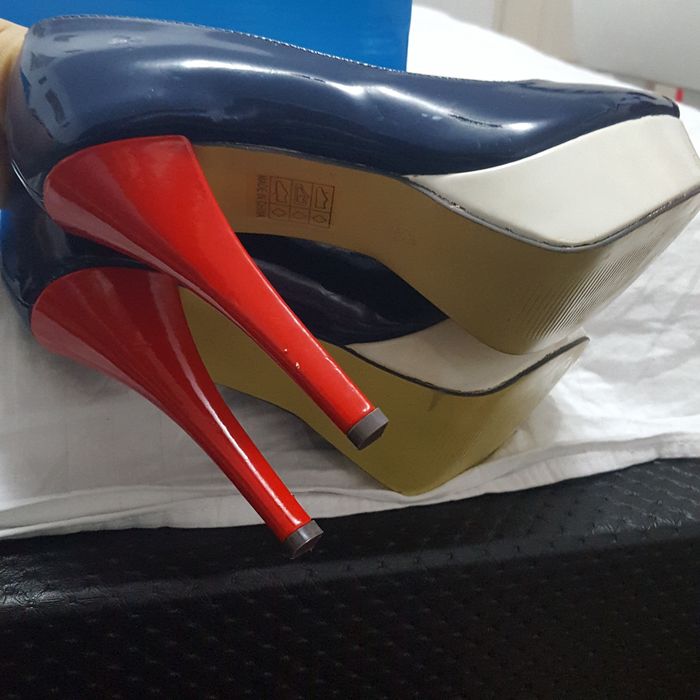 Donez Pantofi  cu toc si  platforma roz albastru