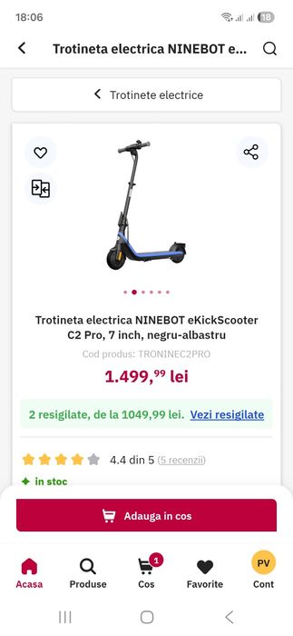 Vand trotineta electrică NINEBOT ekickScooter c2pro 7 inch negru-rosiu