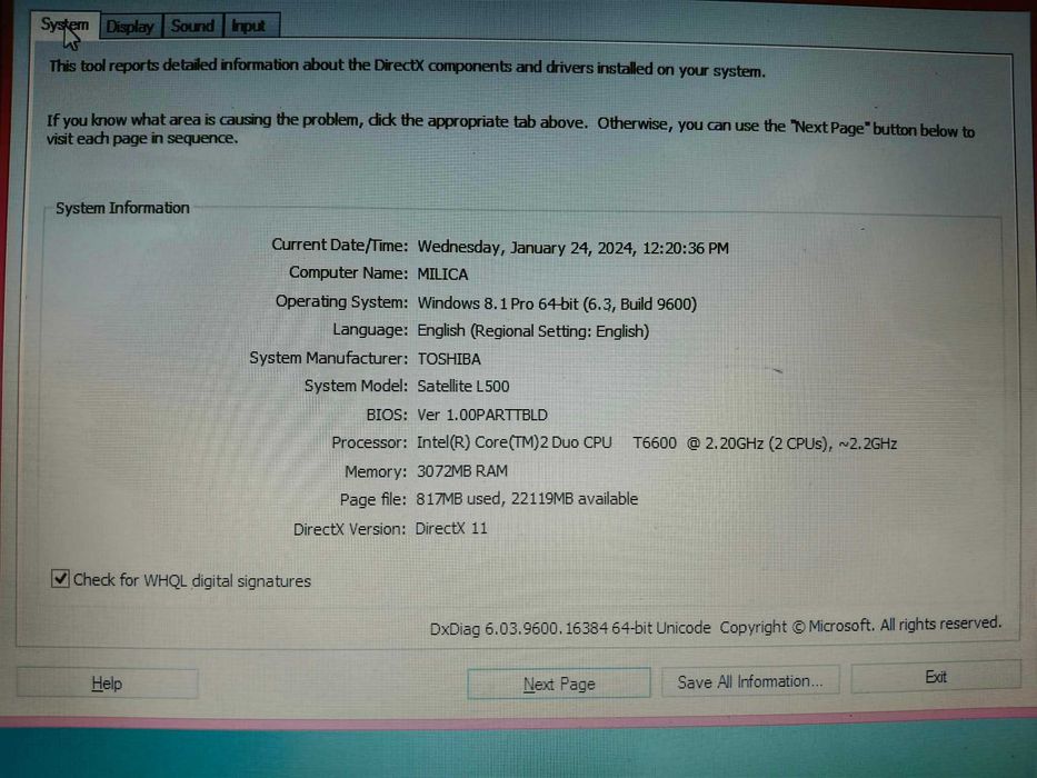Vand laptop TOSHIBA SATELLINTE L500 pret 200 lei