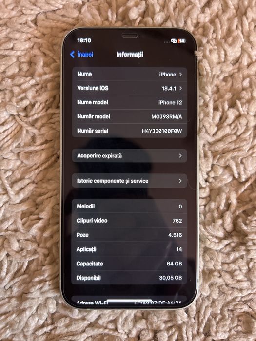 Iphone 12 - Ideal pentru piese/Uitilizarea pe Wi-Fi(problema placa de baza)