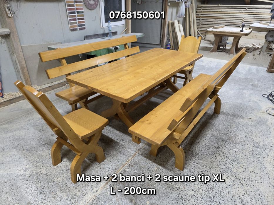 Masa cu scaune si banci / mobilier rustic scaune si banci. MESE TERASA
