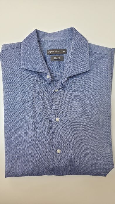 Cămașă bărbați bumbac 100% Angelo Litrico Slim Fit albastru , 43
