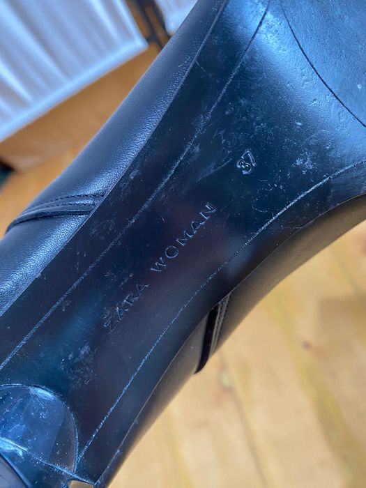 Боти Zara тип челси от естествена кожа в черно