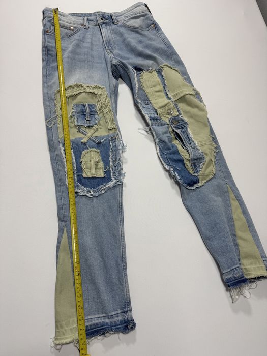 Blugi reworked patchwork flared blue & green