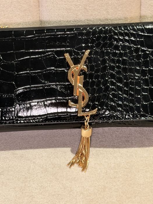 Gentuță Yves Saint Laurent- neagră/ivoar(piele croco)