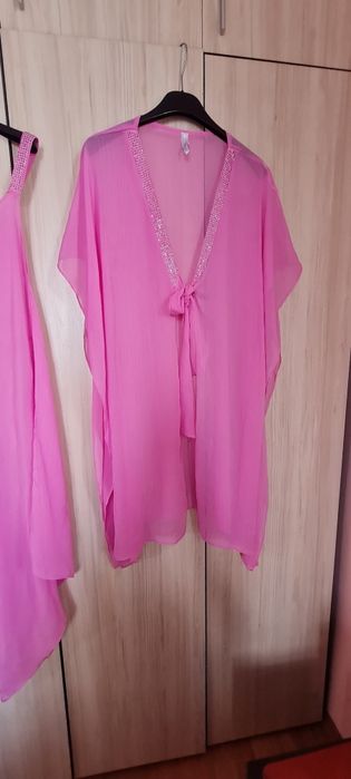 MAGISTRAL плажен розов комплект от рокля и топ/ туника с камъни