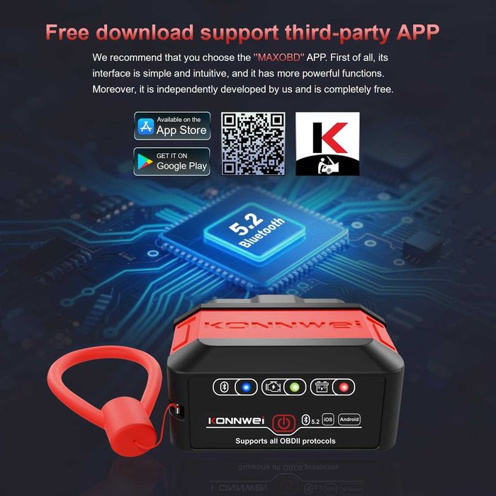 OBD2 диагностика KONNWEI KW906, Bluetooth 5.2 Android IOS съвместим OBDII