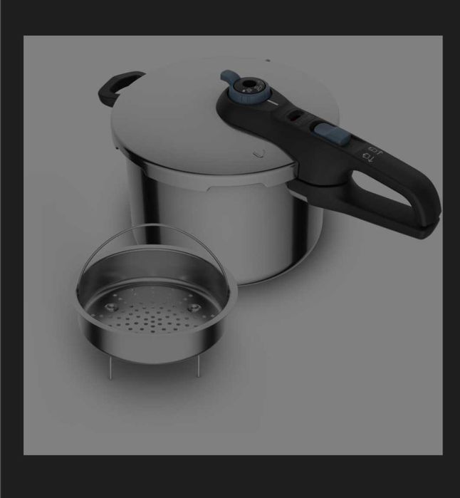 Тенджера под налягане Tefal Secure Trendy 6 Aqua Blue, 6 л, 2 нива готвене, 5 системи за безопасност, Индикатор налягане, Индукция, Неръждаема стомана