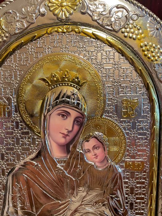 icoana argintata icoana veche maica domnului dm 27x24 icoana argintata