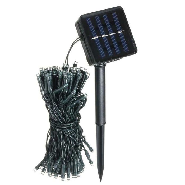 Instalatie brad solara, alb cald, 100 LED, 10M, IP44, fir negru