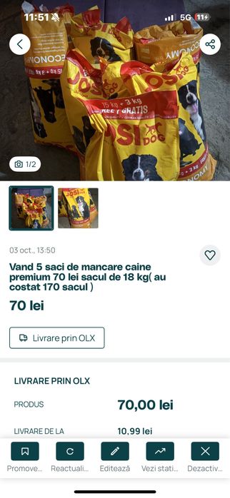 2 saci mancare caine