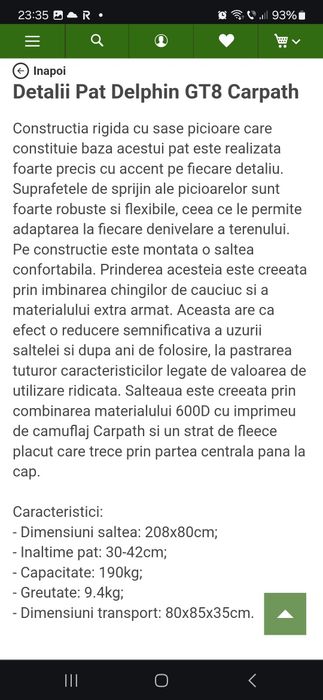 Pat Pescuit Delphin carpath gt8 +husa ca NOU