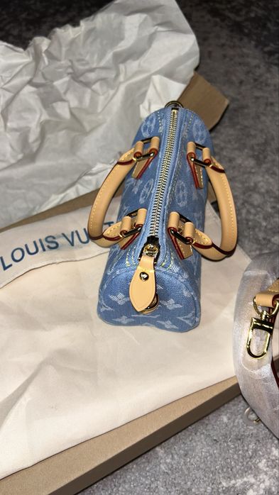 Geanta Louis Vuitton denim si piele naturala pe stoc si pe comanda