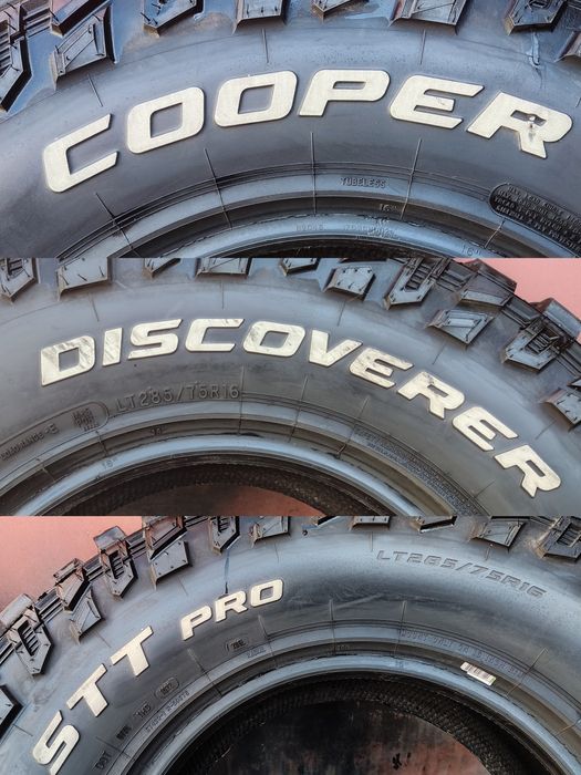 2 броя джипови гуми  285/75/16 Cooper Discover  STT Pro, POR
dot1022
15.2mm
Добро състояние на гумите 
внос Австрия 
цена : 199 евро за 2бр 

Предлага