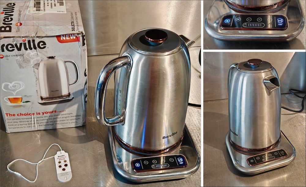 ВИДЕО * Електрическа кана Breville Selecta * Избор 80/85/90/95/100°C | 1.7 л | 3 kW бързо кипене | Цифров контрол | Матирана неръждаема стомана VKT159