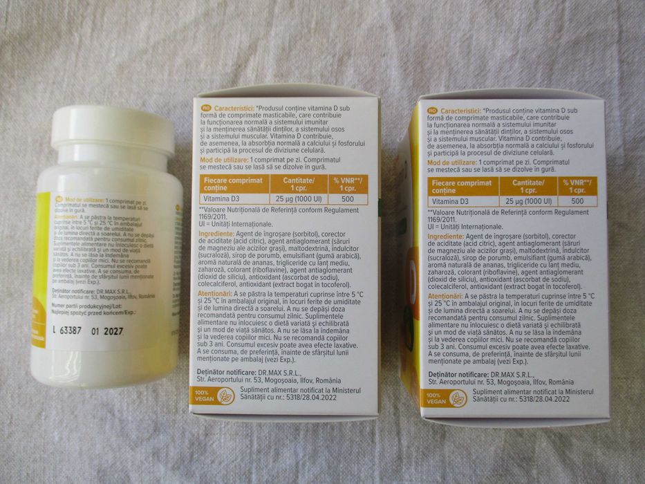 Vitamina D, 1000 IU​, comprimate masticabile, 179 bucăți