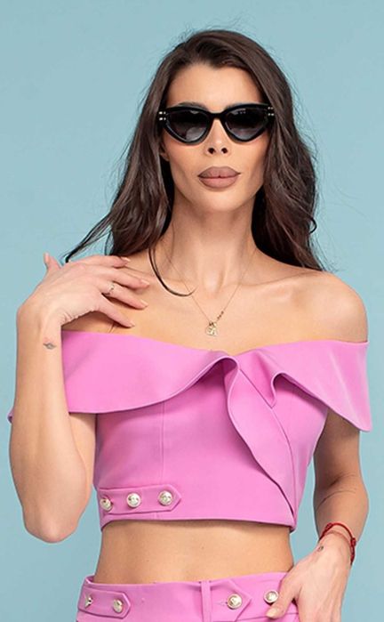 Бюстие с голи рамена кроп топ  Junona Юнона риза широк панталон пайети